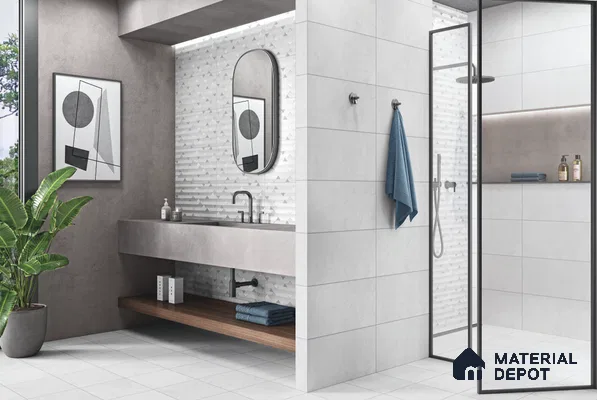 Grey Stone Floor Tile TL 06765 Lustra Nimbus Drift 1 ft x 1 ft Ceramic Carving Matte Finish - 9 mm |  | Suitable for Living Room, Bedroom, Bathroom