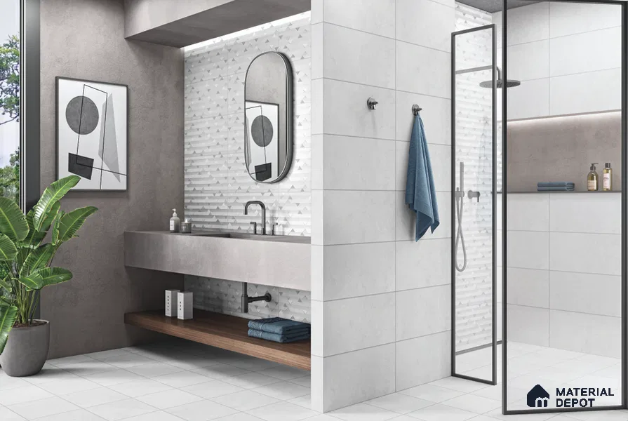 Grey Stone Floor Tile TL 06765 Lustra Nimbus Drift 1 ft x 1 ft Ceramic Carving Matte Finish - 9 mm | | Suitable for Living Room, Bedroom, Bathroom