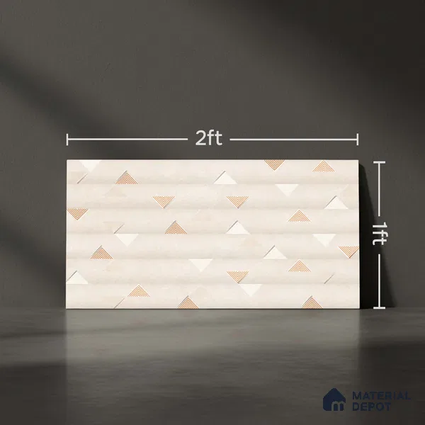 Cream Highlighter Wall Tile TL 06766 C Lustra Moonlit Pearl Accent 2 ft x 1 ft Ceramic Carving Satin Finish - 9 mm | Suitable For Kitchen Backsplash, Bathroom & Basin Accent