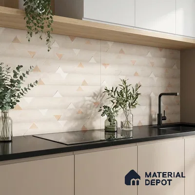 Cream Highlighter Wall Tile TL 06766 C Lustra Moonlit Pearl Accent 2 ft x 1 ft Ceramic Carving Satin Finish - 9 mm |  | Suitable for Living Room, Bedroom, Bathroom (Sample)