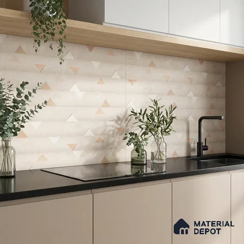 Cream Highlighter Wall Tile TL 06766 C Lustra Moonlit Pearl Accent 2 ft x 1 ft Ceramic Carving Satin Finish - 9 mm |  | Suitable for Living Room, Bedroom, Bathroom