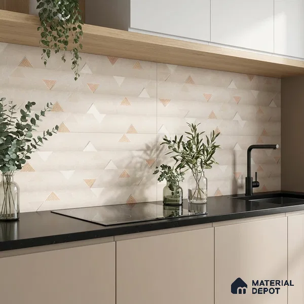 Cream Highlighter Wall Tile TL 06766 C Lustra Moonlit Pearl Accent 2 ft x 1 ft Ceramic Carving Satin Finish - 9 mm |  | Suitable for Living Room, Bedroom, Bathroom (Sample)