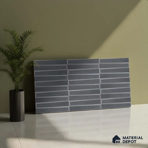 Faux Subway Wall Tile TL 06767 B Lustra Eclipse Carbon 2 ft x 1 ft Ceramic Carving Satin Finish - 9 mm | Suitable For Kitchen, Bathroom, Dining Area | Please Expect a Slight Variation of Pattern
