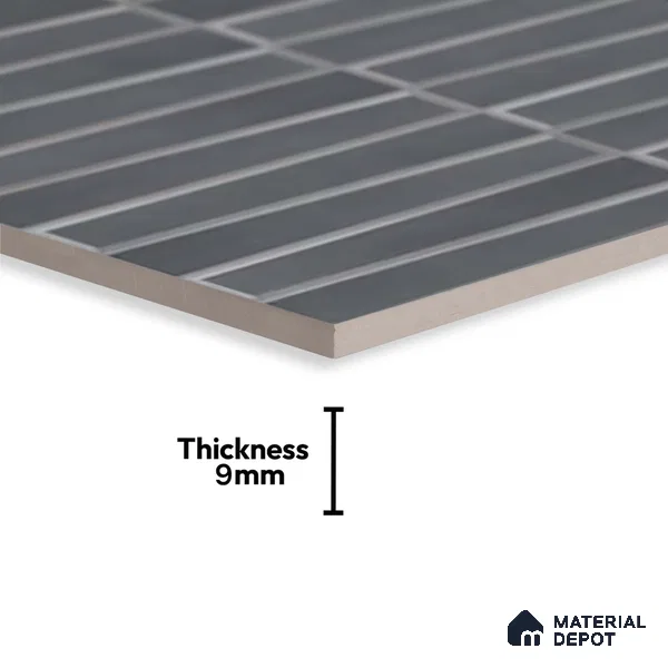 Faux Subway Wall Tile TL 06767 B Lustra Eclipse Carbon 2 ft x 1 ft Ceramic Carving Satin Finish - 9 mm | Suitable For Kitchen, Bathroom, Dining Area | Please Expect a Slight Variation of Pattern