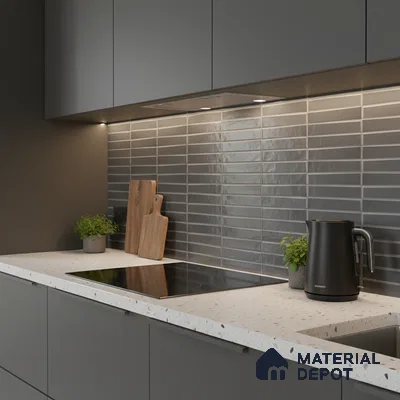 Faux Subway Wall Tile TL 06767 B Lustra Eclipse Carbon 2 ft x 1 ft Ceramic Carving Satin Finish - 9 mm | Suitable For Kitchen, Bathroom, Dining Area | Please Expect a Slight Variation of Pattern