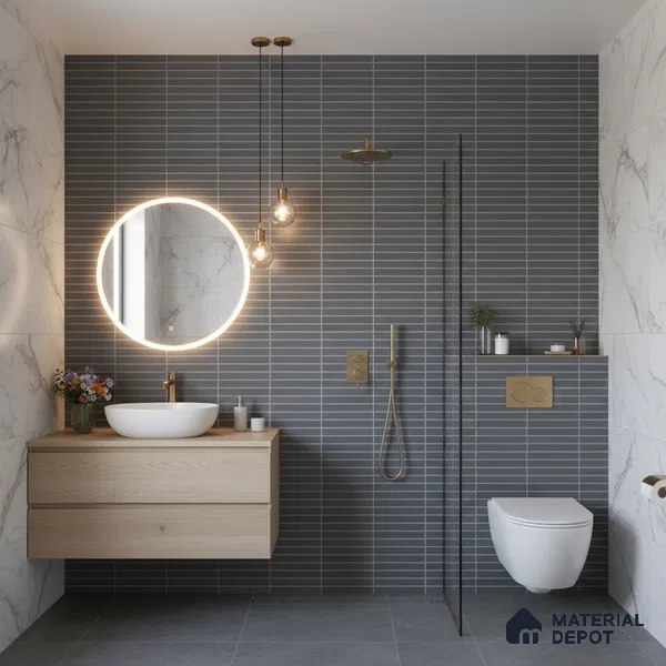 Faux Subway Wall Tile TL 06767 B Lustra Eclipse Carbon 2 ft x 1 ft Ceramic Carving Satin Finish - 9 mm | Suitable For Kitchen, Bathroom, Dining Area | Please Expect a Slight Variation of Pattern