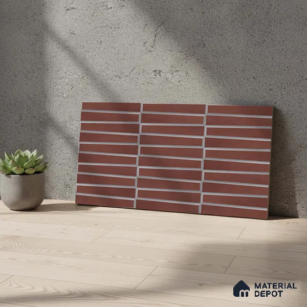 Faux Subway Wall Tile TL 06767 D Lustra Crimson Grove 2 ft x 1 ft Ceramic Carving Satin Finish - 9 mm | Suitable For Kitchen, Bathroom, Dining Area | Please Expect a Slight Variation of Pattern