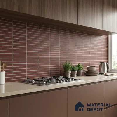 Faux Subway Wall Tile TL 06767 D Lustra Crimson Grove 2 ft x 1 ft Ceramic Carving Satin Finish - 9 mm | Suitable for Living Room, Bedroom, Bathroom | Please Expect a Slight Variation of Pattern (Sample)