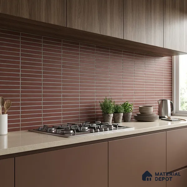 Faux Subway Wall Tile TL 06767 D Lustra Crimson Grove 2 ft x 1 ft Ceramic Carving Satin Finish - 9 mm | Suitable for Living Room, Bedroom, Bathroom | Please Expect a Slight Variation of Pattern (Sample)