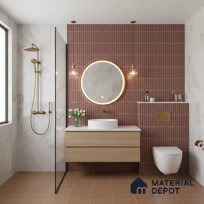 Faux Subway Wall Tile TL 06767 D Lustra Crimson Grove 2 ft x 1 ft Ceramic Carving Satin Finish - 9 mm | Suitable for Living Room, Bedroom, Bathroom | Please Expect a Slight Variation of Pattern (Sample)