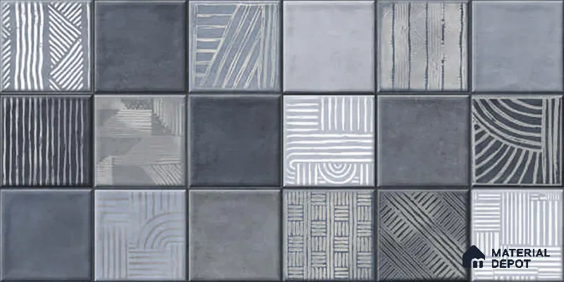 Grey Highlighter Wall Tile TL 06768 C Lustra Miststone Matrix Accent 2 ft x 1 ft Ceramic Glossy Finish - 9 mm | Suitable For Kitchen, Bathroom & Accent/Feature Wall