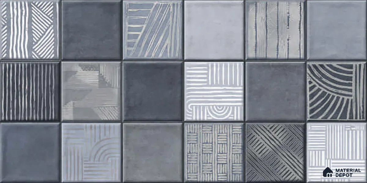 Grey Highlighter Wall Tile TL 06768 C Lustra Miststone Matrix Accent 2 ft x 1 ft Ceramic Glossy Finish - 9 mm | Suitable For Kitchen, Bathroom & Accent/Feature Wall