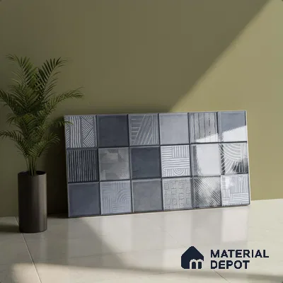 Grey Highlighter Wall Tile TL 06768 C Lustra Miststone Matrix Accent 2 ft x 1 ft Ceramic Glossy Finish - 9 mm | Suitable For Kitchen, Bathroom & Accent/Feature Wall