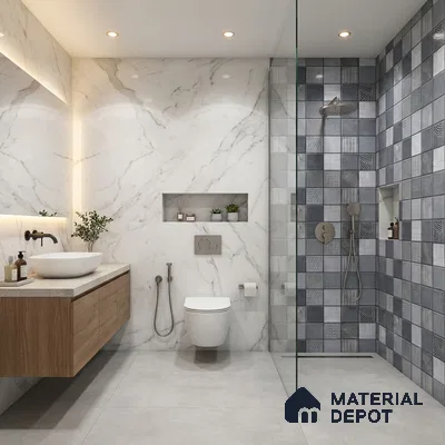 Grey Highlighter Wall Tile TL 06768 C Lustra Miststone Matrix Accent 2 ft x 1 ft Ceramic Glossy Finish - 9 mm |  | Suitable for Living Room, Bedroom, Bathroom (Sample)