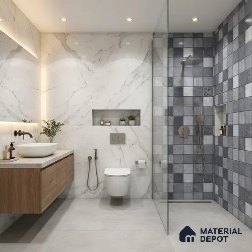 Grey Highlighter Wall Tile TL 06768 C Lustra Miststone Matrix Accent 2 ft x 1 ft Ceramic Glossy Finish - 9 mm | Suitable For Kitchen, Bathroom & Accent/Feature Wall