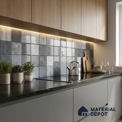 Grey Highlighter Wall Tile TL 06768 C Lustra Miststone Matrix Accent 2 ft x 1 ft Ceramic Glossy Finish - 9 mm |  | Suitable for Living Room, Bedroom, Bathroom (Sample)