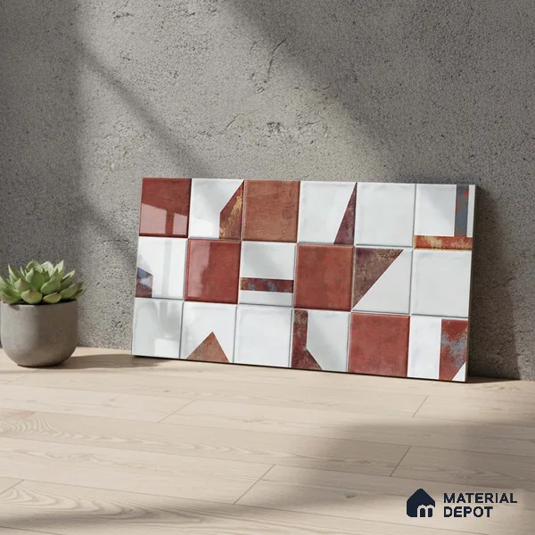 Brown Highlighter Wall Tile TL 06768 E Lustra Cocoa Matrix Accent 2 ft x 1 ft Ceramic Glossy Finish - 9 mm | Suitable For Kitchen, Bathroom & Accent/Feature Wall