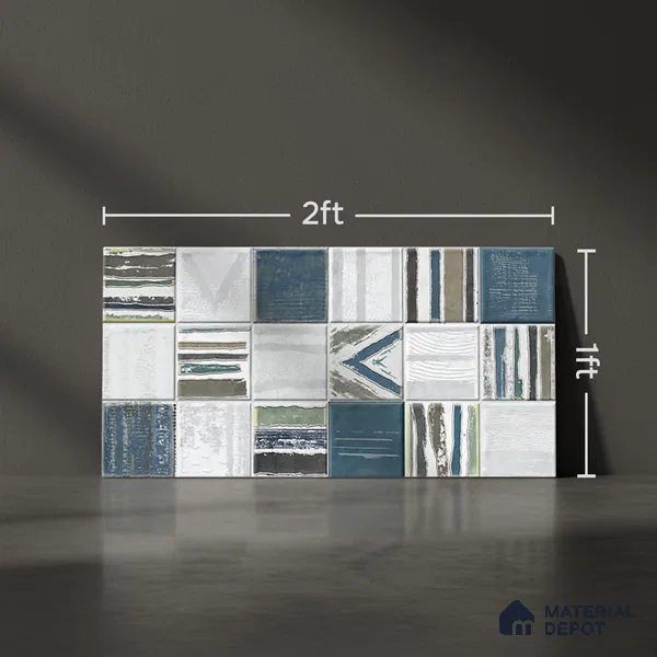 Blue Highlighter Wall Tile TL 06768 G Lustra Midnight Matrix Accent 2 ft x 1 ft Ceramic Glossy Finish - 9 mm | Suitable For Kitchen, Bathroom & Accent/Feature Wall