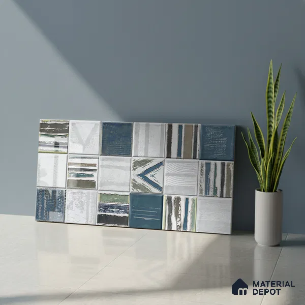 Blue Highlighter Wall Tile TL 06768 G Lustra Midnight Matrix Accent 2 ft x 1 ft Ceramic Glossy Finish - 9 mm | Suitable For Kitchen, Bathroom & Accent/Feature Wall