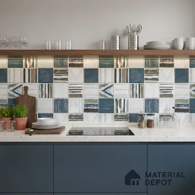 Blue Highlighter Wall Tile TL 06768 G Lustra Midnight Matrix Accent 2 ft x 1 ft Ceramic Glossy Finish - 9 mm |  | Suitable for Living Room, Bedroom, Bathroom (Sample)