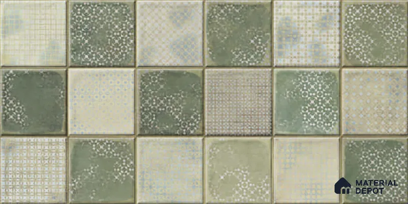 Green Faux Subway Wall Tile TL 06768 I Lustra Moss Matrix Accent 2 ft x 1 ft Ceramic Glossy Finish - 9 mm | Suitable For Kitchen, Bathroom, Dining Area