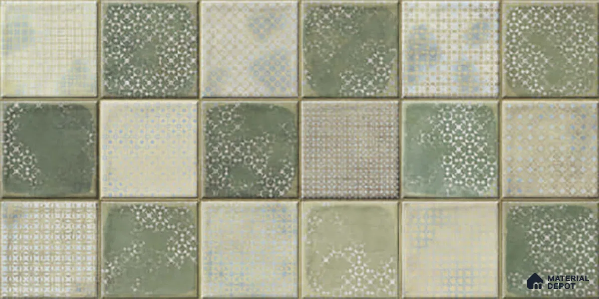 Green Faux Subway Wall Tile TL 06768 I Lustra Moss Matrix Accent 2 ft x 1 ft Ceramic Glossy Finish - 9 mm | Suitable For Kitchen, Bathroom, Dining Area