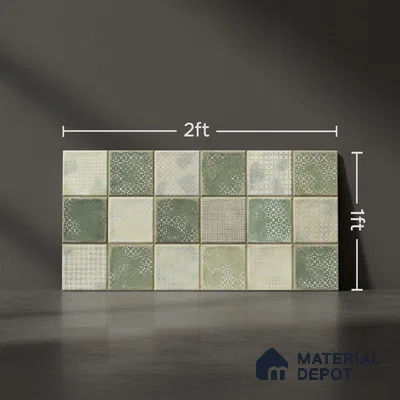 Green Faux Subway Wall Tile TL 06768 I Lustra Moss Matrix Accent 2 ft x 1 ft Ceramic Glossy Finish - 9 mm | Suitable For Kitchen, Bathroom, Dining Area