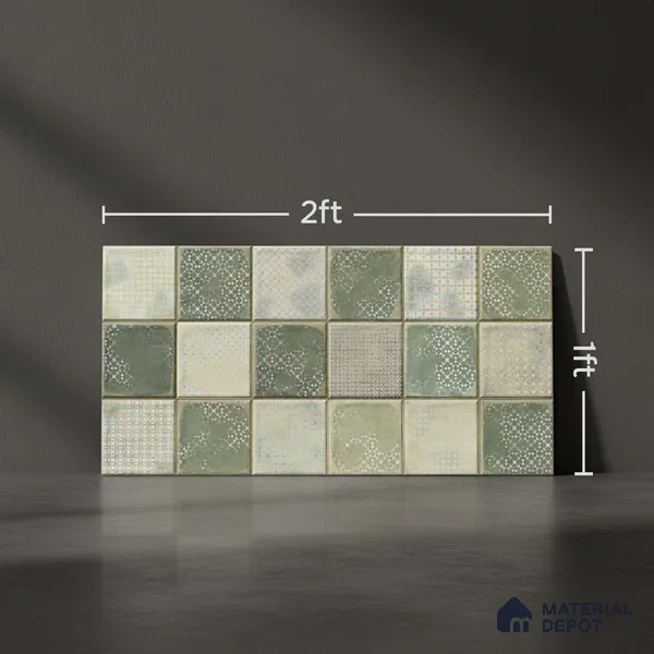 Green Faux Subway Wall Tile TL 06768 I Lustra Moss Matrix Accent 2 ft x 1 ft Ceramic Glossy Finish - 9 mm | Suitable For Kitchen, Bathroom, Dining Area