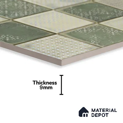 Green Faux Subway Wall Tile TL 06768 I Lustra Moss Matrix Accent 2 ft x 1 ft Ceramic Glossy Finish - 9 mm | Suitable For Kitchen, Bathroom, Dining Area