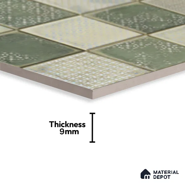 Green Faux Subway Wall Tile TL 06768 I Lustra Moss Matrix Accent 2 ft x 1 ft Ceramic Glossy Finish - 9 mm | Suitable For Kitchen, Bathroom, Dining Area