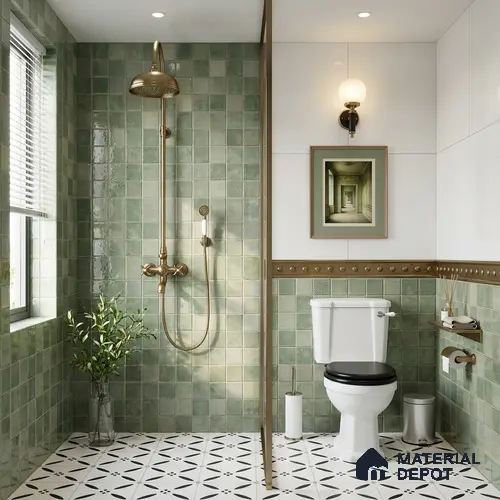 Green Faux Subway Wall Tile TL 06768 I Lustra Moss Matrix Accent 2 ft x 1 ft Ceramic Glossy Finish - 9 mm | | Suitable for Living Room, Bedroom, Bathroom