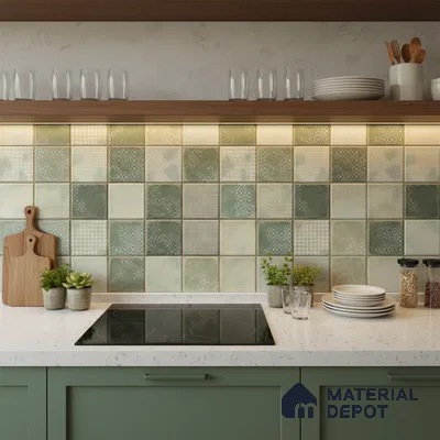 Green Highlighter Wall Tile TL 06768 I Lustra Moss Matrix Accent 2 ft x 1 ft Ceramic Glossy Finish - 9 mm |  | Suitable for Living Room, Bedroom, Bathroom (Sample)