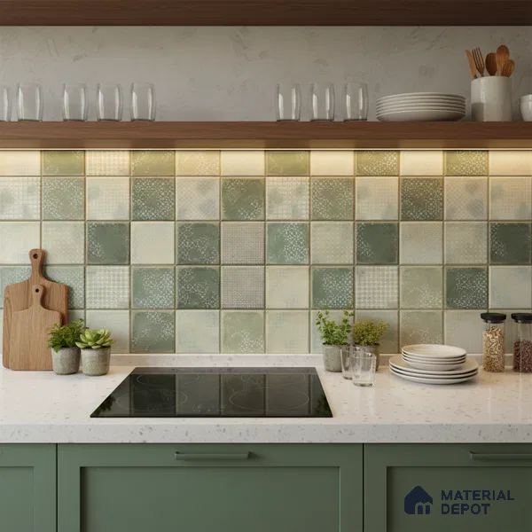 Green Highlighter Wall Tile TL 06768 I Lustra Moss Matrix Accent 2 ft x 1 ft Ceramic Glossy Finish - 9 mm |  | Suitable for Living Room, Bedroom, Bathroom (Sample)