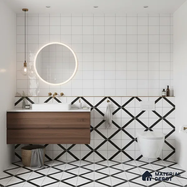 Subway Wall Tile TL 06768 Lustra Limestone Matrix 2 ft x 1 ft Ceramic Glossy Finish - 9 mm | Suitable for Bathroom, Kitchen Backsplash | Please Expect a Slight Variation of Pattern (Sample)