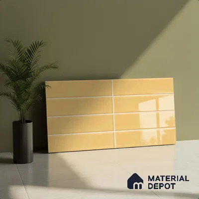 Faux Subway Look Glossy Finish Yellow Ceramic Wall Tile | TL 06769 B 2 ft x 1 ft - 9 mm | Suitable For Kitchen & Bathroom