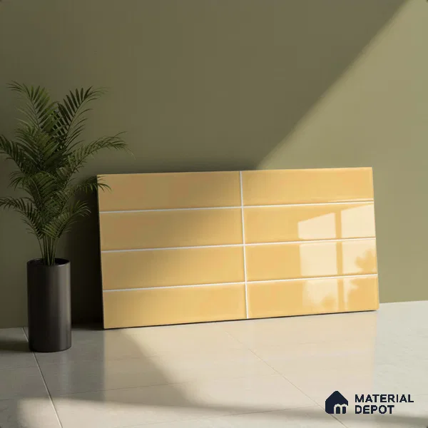 Faux Subway Look Glossy Finish Yellow Ceramic Wall Tile | TL 06769 B 2 ft x 1 ft - 9 mm | Suitable For Kitchen & Bathroom