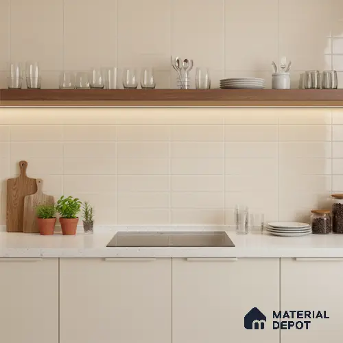 Faux Subway Wall Tile TL 06769 C Lustra Velvet Sand 2 ft x 1 ft Ceramic Glossy Finish - 9 mm | Suitable for Bathroom, Kitchen backsplash | Please Expect a Slight Variation of Pattern