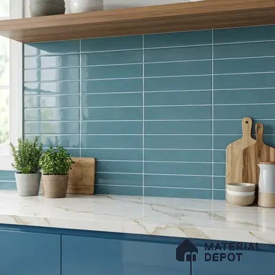 Faux Subway Wall Tile TL 06769 D Lustra Mystic Teal 2 ft x 1 ft Ceramic Glossy Finish - 9 mm | Suitable for Bathroom, Kitchen backsplash | Please Expect a Slight Variation of Pattern
