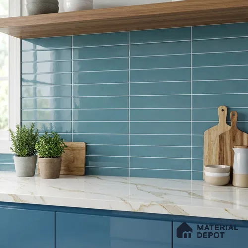 Faux Subway Wall Tile TL 06769 D Lustra Mystic Teal 2 ft x 1 ft Ceramic Glossy Finish - 9 mm | Suitable for Bathroom, Kitchen backsplash | Please Expect a Slight Variation of Pattern