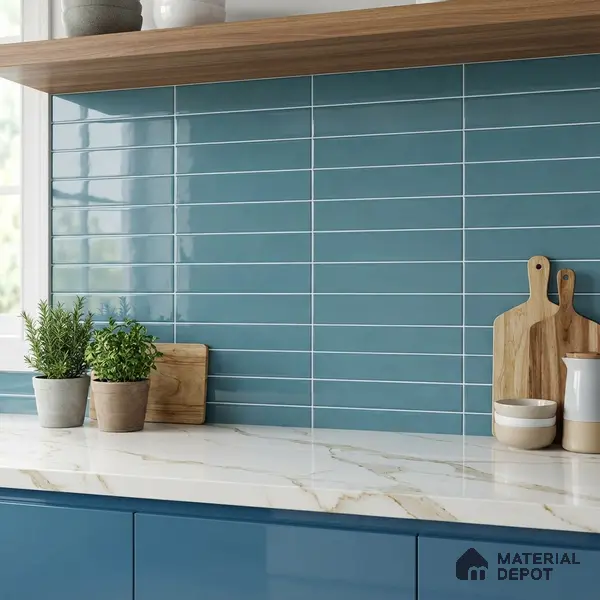 Faux Subway Wall Tile TL 06769 D Lustra Mystic Teal 2 ft x 1 ft Ceramic Glossy Finish - 9 mm | Suitable for Bathroom, Kitchen backsplash | Please Expect a Slight Variation of Pattern