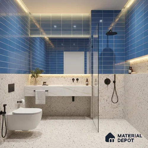 Faux Subway Wall Tile TL 06769 Lustra Twilight Azure 2 ft x 1 ft Ceramic Glossy Finish - 9 mm | Suitable for Bathroom, Kitchen backsplash | Please Expect a Slight Variation of Pattern