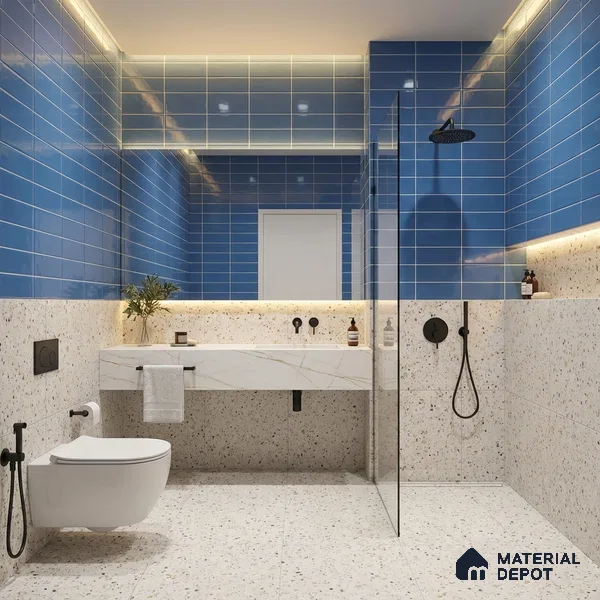 Faux Subway Wall Tile TL 06769 Lustra Twilight Azure 2 ft x 1 ft Ceramic Glossy Finish - 9 mm | Suitable for Bathroom, Kitchen backsplash | Please Expect a Slight Variation of Pattern (Sample)