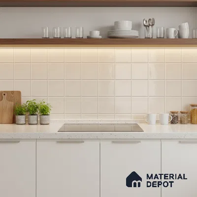 Faux Subway Wall Tile TL 06770 C Lustra Plaza Ivory 2 ft x 1 ft Ceramic Glossy Finish - 9 mm | Suitable for Bathroom, Kitchen backsplash | Please Expect a Slight Variation of Pattern (Sample)