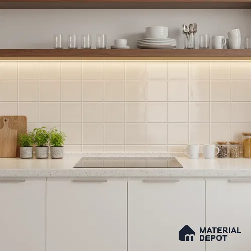 Faux Subway Wall Tile TL 06770 C Lustra Plaza Ivory 2 ft x 1 ft Ceramic Glossy Finish - 9 mm | Suitable for Bathroom, Kitchen backsplash | Please Expect a Slight Variation of Pattern