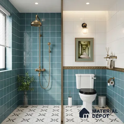 Faux Subway Wall Tile TL 06770 D Lustra Plaza Ocean 2 ft x 1 ft Ceramic Glossy Finish - 9 mm | Suitable for Bathroom, Kitchen backsplash | Please Expect a Slight Variation of Pattern (Sample)
