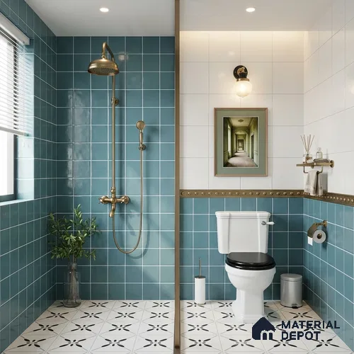 Faux Subway Wall Tile TL 06770 D Lustra Plaza Ocean 2 ft x 1 ft Ceramic Glossy Finish - 9 mm | Suitable for Bathroom, Kitchen backsplash | Please Expect a Slight Variation of Pattern