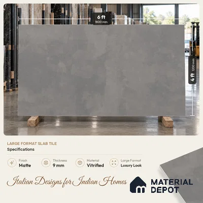 Marble Floor & Wall Tile TL 06773 Lustra Urban Grey 6 ft x 4 ft Carving Matte Finish Vitrified Large Format Tile - 9 mm | Suitable for Living Room, Bedroom, Bathroom | Adhesive and Spacers Must be Used During Installation