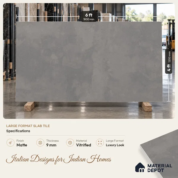 Marble Floor & Wall Tile TL 06773 Lustra Urban Grey 6 ft x 4 ft Carving Matte Finish Vitrified Large Format Tile - 9 mm | Suitable for Living Room, Bedroom, Bathroom | Adhesive and Spacers Must be Used During Installation