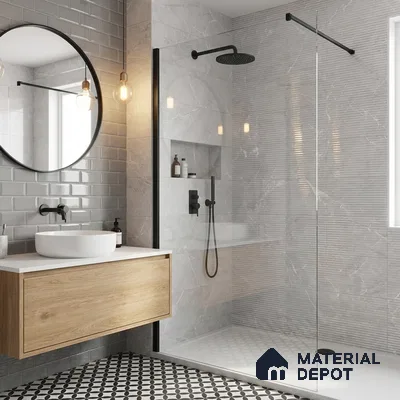 Marble Wall Tile TL 06781 B Terra Mirage HL1 2 ft x 1 ft Light Grey Ceramic Glossy Finish Highlighter Tile - 9 mm | Ideal for Living Room, Bathroom, Kitchen