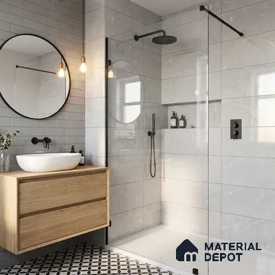 Marble Wall Tile TL 06781 C Terra Mirage Light 2 ft x 1 ft Light Grey Ceramic Glossy Finish Plain Tile - 9 mm | Ideal for Living Room, Bathroom, Kitchen